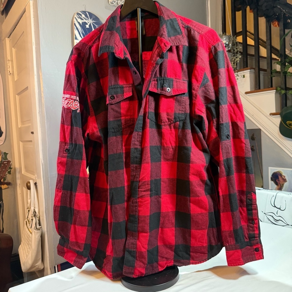 Classic Red and Black Plaid Men's Button Down Shirt Scabs Place Wisconsin